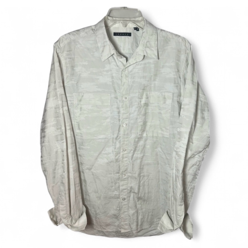 Theory Brushed Camo Pattern White Casual Button Down Cotton Double Pocket Size M